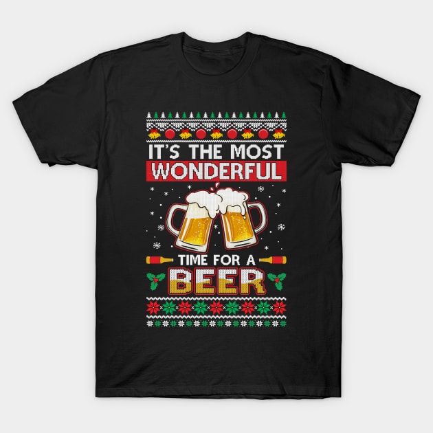 Wonderful Time For A Beer Ugly Christmas Xmas T-Shirt by JoanaArtStore